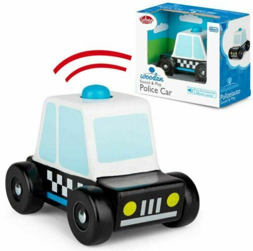 WOODEN POLICE CAR TOY Sound & Play Kids Toy Xmas Stocking Filler Gift T37880 UK - Picture 2 of 7