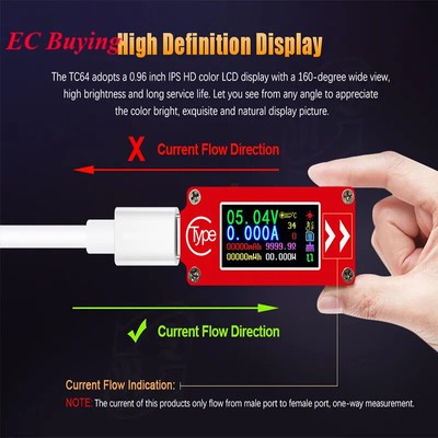 TC64 Type-C Color LCD USB Voltmeter Ammeter Multimeter Fast Charge Power Bank