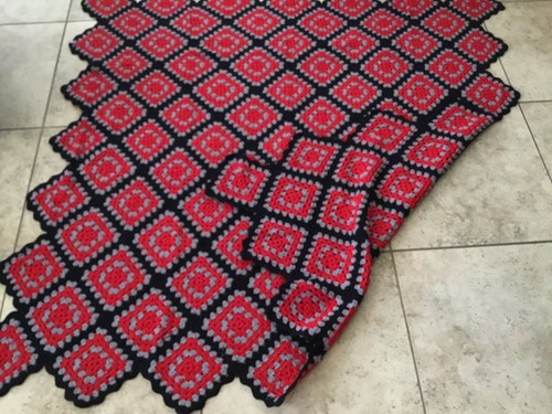 Vintage Granny Squares Afghan Throw Blanket ~ 60" X 60” ~ 1990s ~ OSU Colors - Picture 6 of 11