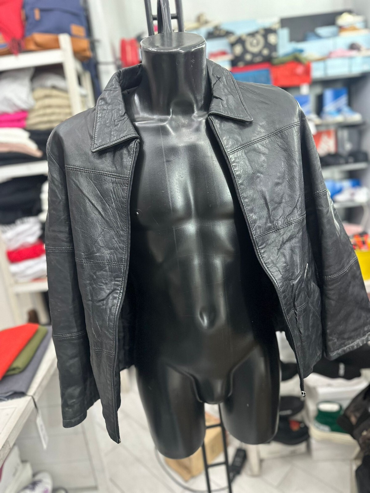 Men's Black Incorporeal Leather Jacket Size 42 LLV1127