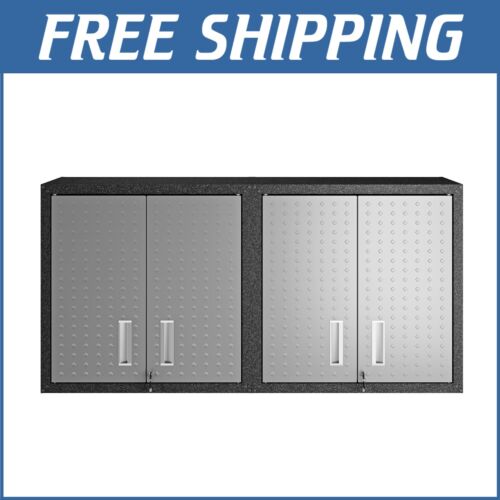 Compact Black/Grey Garage Cabinet with Locking Storage and Adjustable Shelves