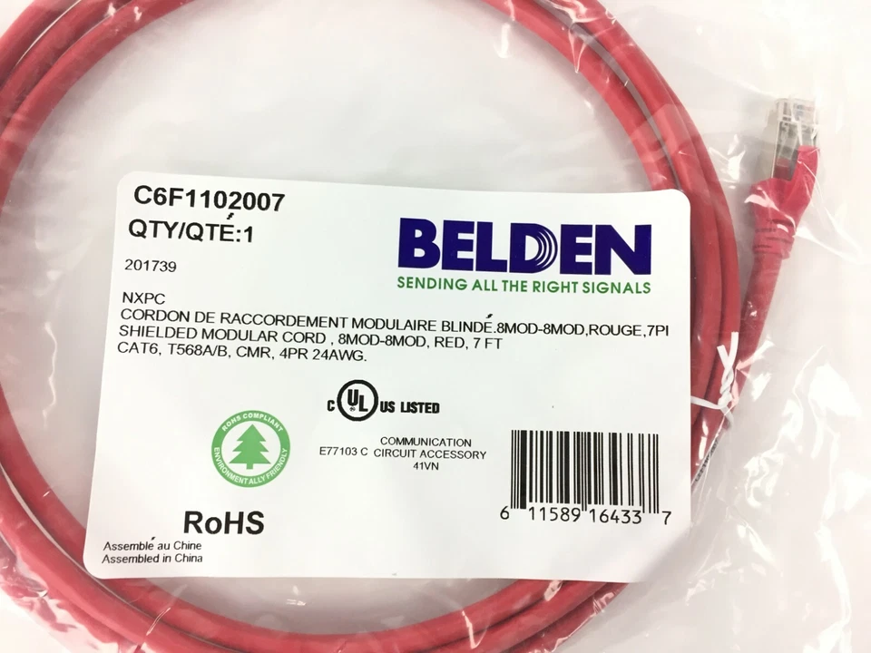 Belden Eithernet CAT6 Patch Cord 7ft (Red) C6F1102007 201739 - Image 2 of 4
