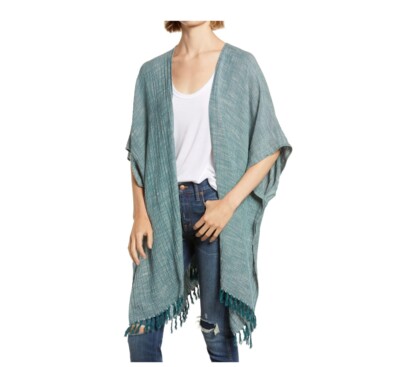 TREASURE & BOND Cross-dyed Ruana In Teal Combo Wrap Cardigan - NEW