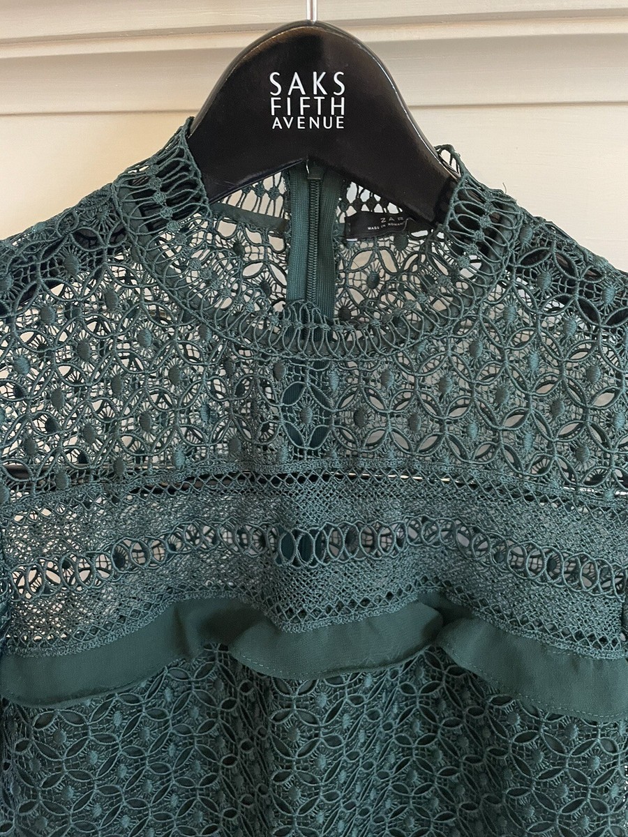 Zara Women's Guipure Lace Frill Top Size Small NWOT | eBay