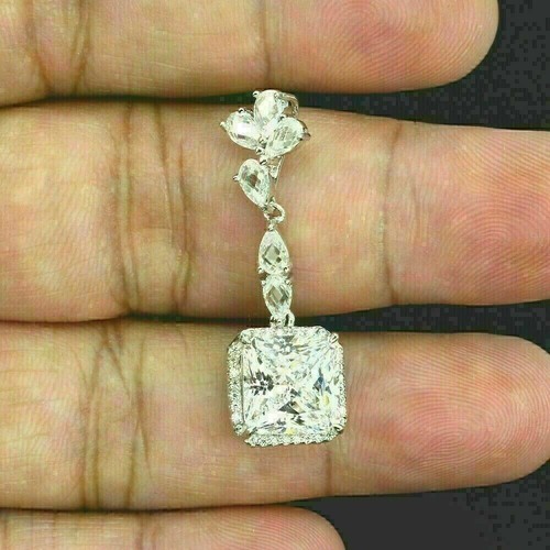 Silber Anhänger hellweiß kreiert Zirkon Steine massiv Sterling mit Kette - Bild 5 von 24