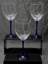 Vintage CRISTAL D'ARQUES 8" Water Goblet NEPTUNE Cobalt Blue Stem - Set Of 3