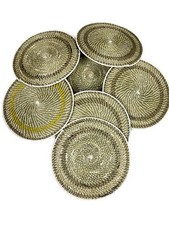 11  Woven Seagrass Table 6 Round Placemats with Holder Basket Native Tribal Boho