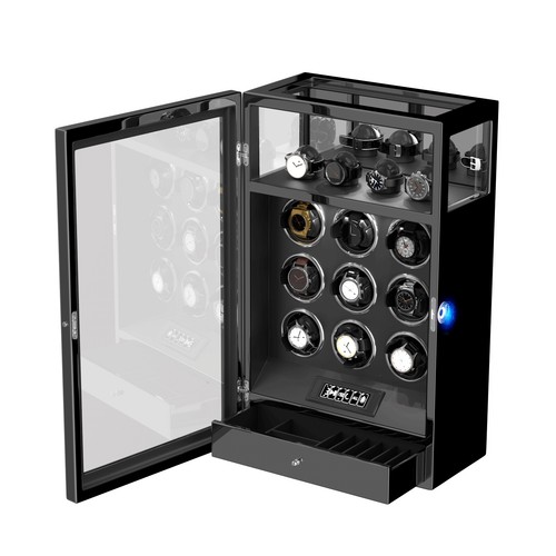 Fingerprint Automatic 9 Watch Winder LCD Display Case With 4 Watch Holders Box - Picture 13 of 14