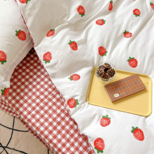 Strawberry Kids Duvet Cover Set Queen 100% Cotton Bedding for Boys Girls Teens C - Picture 5 of 12