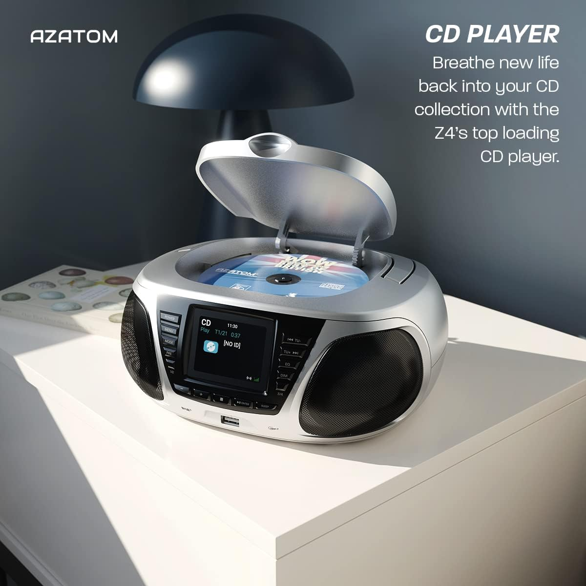 AZATOM Zenith Z4 Silver DAB/DAB+ CD Player – FM Radio, Wireless