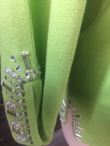 Quacker Factory Faux Pearl & Crystal Embellished Lime Green Tunic Small Bnwt - Picture 6 of 8