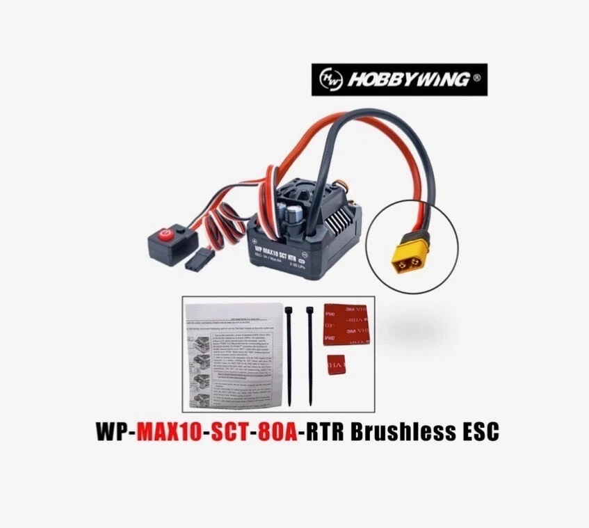 MAX10 SCT Hobbywing Waterproof 80A 2-3S LiPo Brushless ESC 1/12 1/10 1/8 XT60 - Image 2 of 4