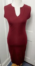 Naggoo Dress Women's Size Medium Wine Sleeveless V Neck Bodycon Pencil