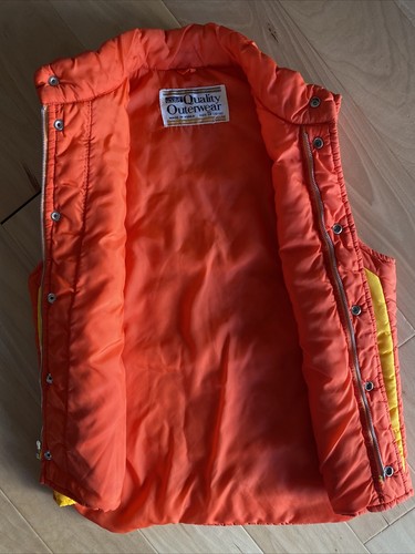 Vtg Montgomery Ward Quality Outerwear Size S Zipper Front Padded Orange Yellow - Picture 3 of 10
