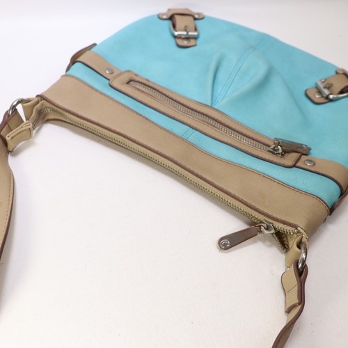 Charming Charlie Crossbody Handbag M Turquoise Blue Tan Nylon Trim - Picture 10 of 17