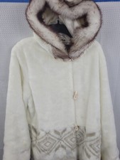 Hannah By Mar Lo White Faux Fur Hooded Coat Size Large Nwot