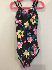 NWT KANU Surf Girls 10 Brooke Swimsuit Black Floral Child  s Criss Cross Straps