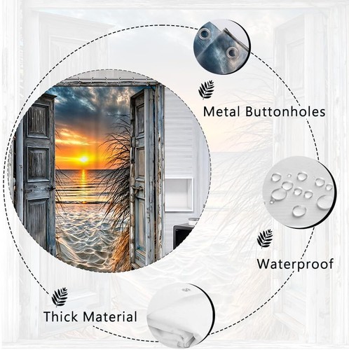 Ocean Beach Summer Coastal Shower 60"W x 72"L (Pack of 1) 04 Sea View Barn Door - Bild 4 von 7
