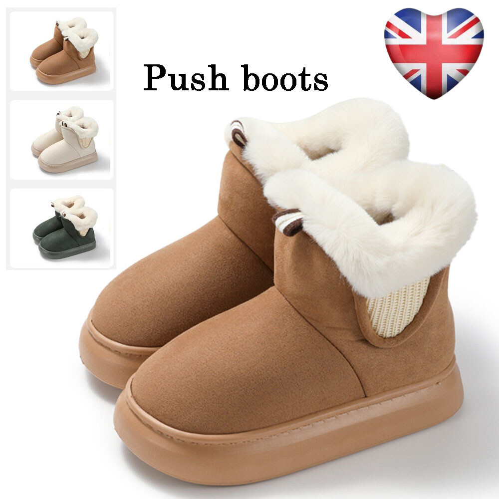 Womens Suede Ankle Boots Slippers Memory Foam Plush Comfort Fur Warm House  Shoes