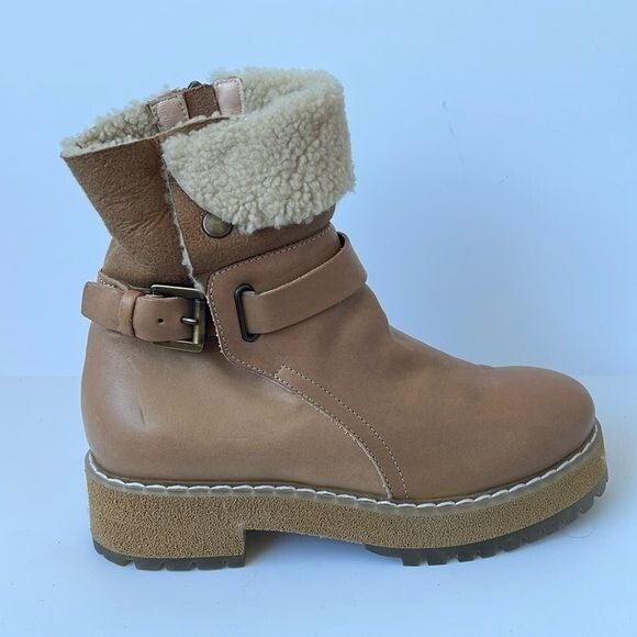 Botas al tobillo AGL Apreski Beak de cuero de oveja forradas en piel de oveja tostadas