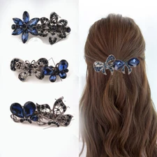 3x Women Rhinestone Crystal Matel Barrette Hairpin Clip Elegant Ponytail Holder