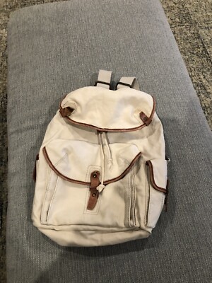 canvas backpack with leather trim J.Jill Medium Beige Canvas Backpack with Brown Leather Trim