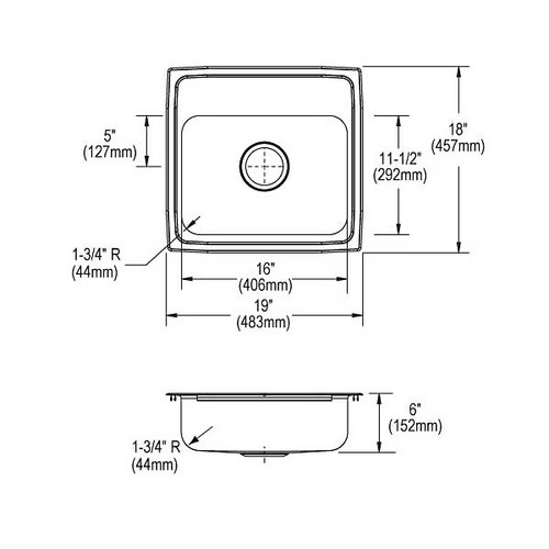 Elkay Lustertone LRADQ1918603 Single Bowl Top Mount Stainless Steel ADA Sink - Picture 2 of 3