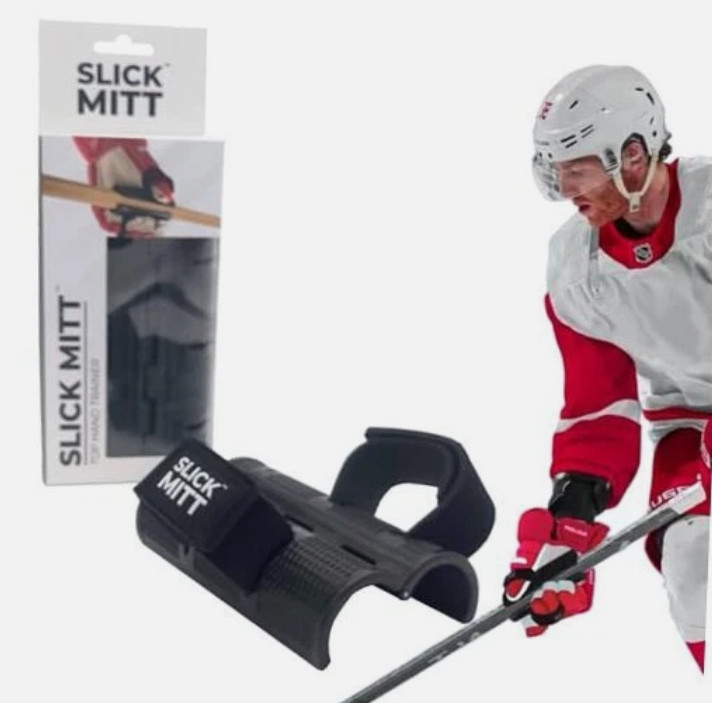Slick Mitt - Top Hand Hockey Training for Smoother Black Handle/Black Straps