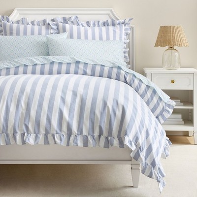 Cabana Stripe Ruffle Duvet Cover Chambray · Twin/Twin XL & 2Standard Shams