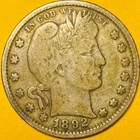 1892 U.S. BARBER SILVER QUARTER 25c COIN (F-Fine)