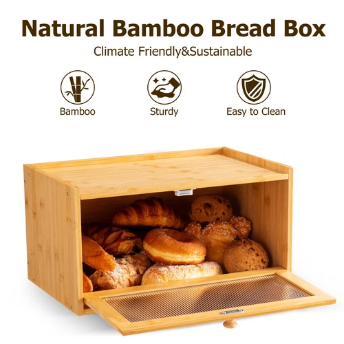 Farmhouse Bread Box for Kitchen Countertop, Modern Bamboo Large Bread Storage... - Picture 3 of 7