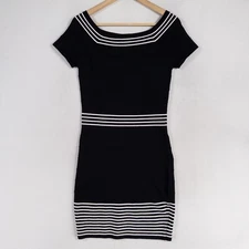 Max Studio Dress Womens Small Black White Stripe Stretch Knit Sheath Bodycon