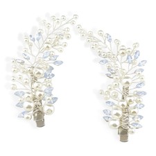 2 PCS Pearl Rhinestone Alligator Hair Clips Bendable Wedding Bridal Silver Set