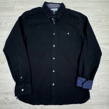 Ted Baker Mens Button Down Shirt Black Size 4 Medium Long Sleeve Textured
