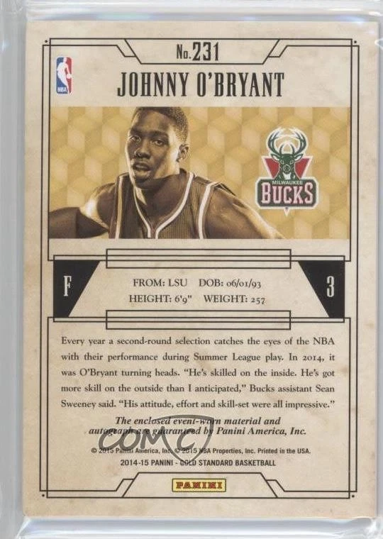 2014 Panini Gold Standard Rookie Jersey Prime /25 Johnny O'Bryant #231 Auto RC - Image 2 of 2