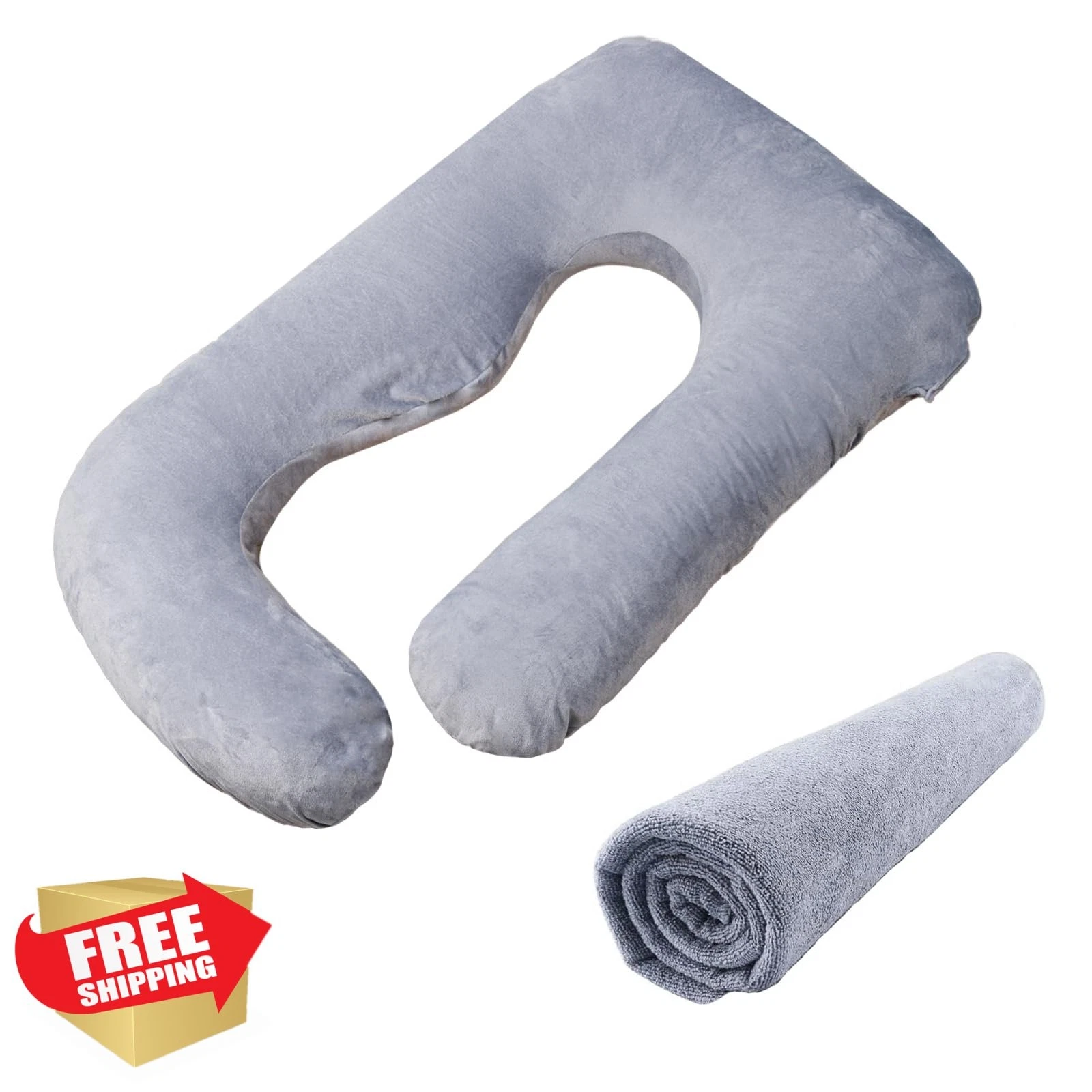 Momcozy U Shaped Pregnancy Pillow Cover Gray Replacement Washable