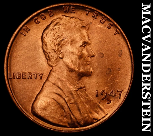 1947-D Lincoln Wheat Cent- Red- Choice Gem Brilliant Unc Luster No Reserve #J933