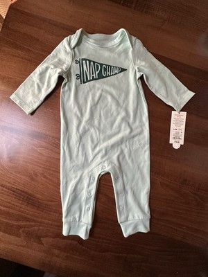 Cat & Jack Mint Green Long Sleeve Romper  Nap Champ  Graphic 3-6 M NWT