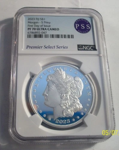 2023 fiji Morgan Silver Dollar, S Privy First Day PF 70 Ultra Cameo PSS
