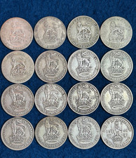 Lot 16 Great Britain One Shilling Coins Silver Circulated Fineness .500