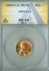 1954-S LINCOLN CENT ANACS MS66 RED  (2127408)
