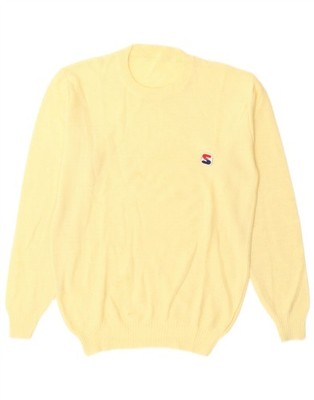 VINTAGE Damen Pullover Pulli Rundhals UK 14 Medium gelb Wolle DR15
