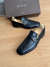 Gucci Donnie   Mens Black Leather G G Logo Loafers Shoe Uk 9