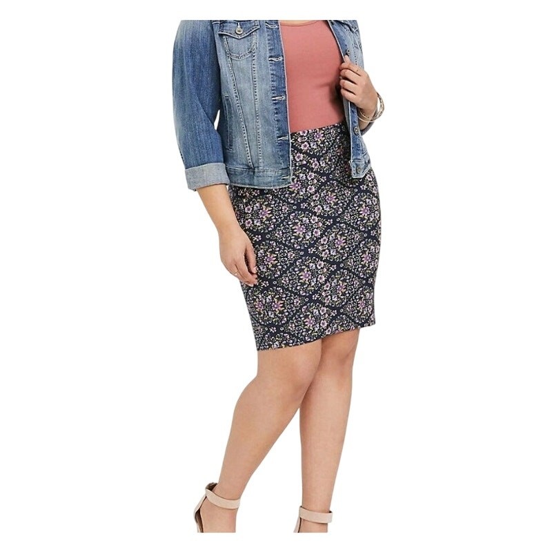 Torrid Multicolor Floral Above The Knee Pull On Foldover Mini Pencil Skirt 1X XL