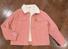 Girl  s Corduroy Jacket Sherpa Pile Lined Pink Size 10-11 EUC Primark Spring