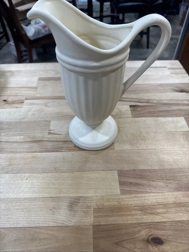 Vintage Haeger Pottery Pitcher Vase Ivory Ribbed Matte Finish 10”