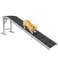 74in Foldable Dog Ramp with Platform Non-Slip Carpet White Gray