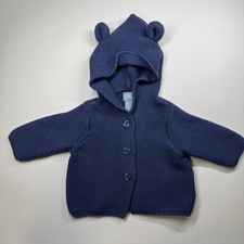 Baby Gap Sweather 0-3 Months Blue Hooded Bear Ears Navy Blue Knit Cotton