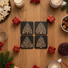4 Weihnachtsbaum-Untersetzer aus Holz quadrat...