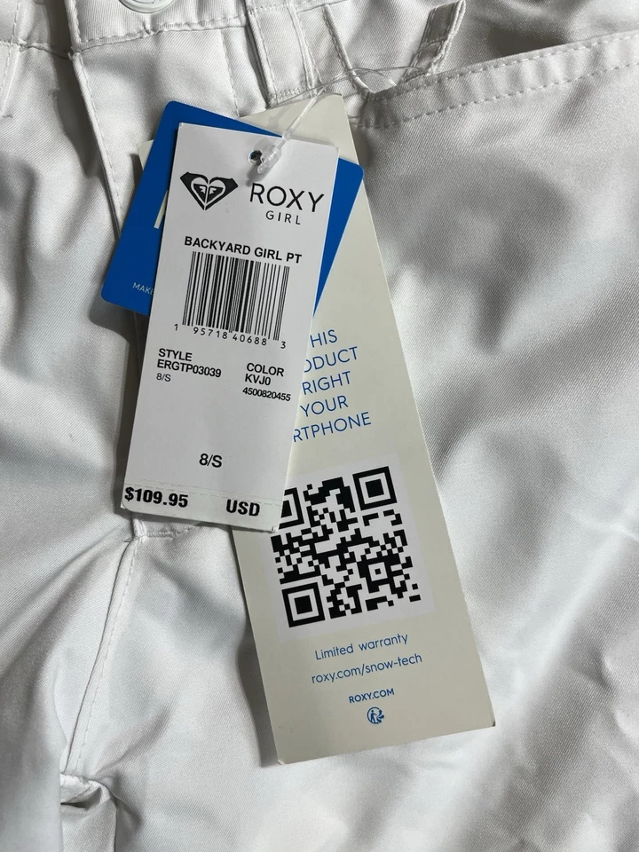 Pantalones de nieve Roxy blancos para esquí y snowboard talla 8/S para niñas Foto 4 de 4